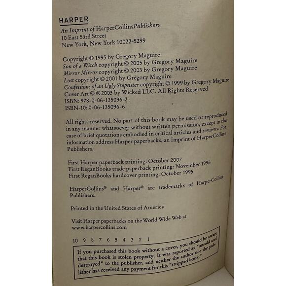 2007 PB Wicked Gregory Maguire Wicked Witch of the West OZ Sprayed Green edges - Picture 8 of 8